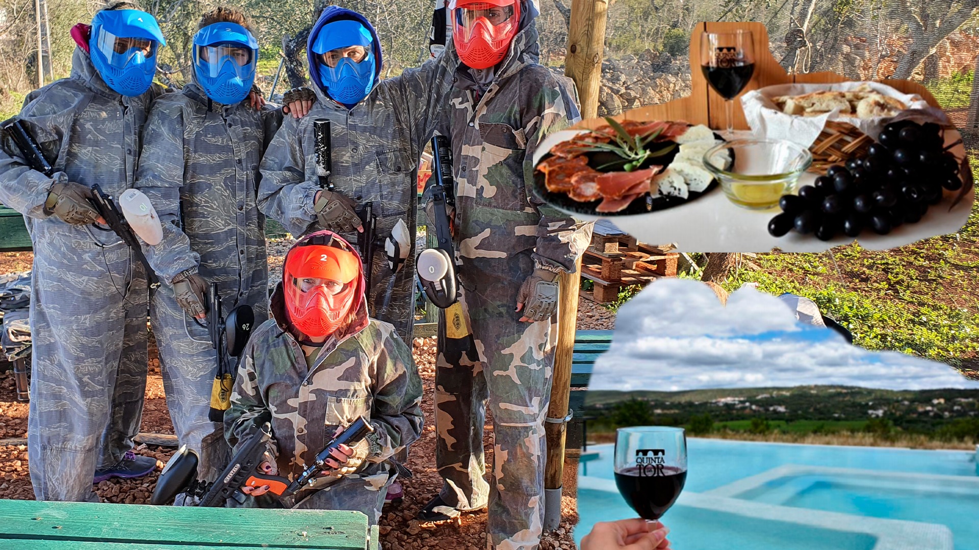 Paintball com tapas+vinho+Piscina